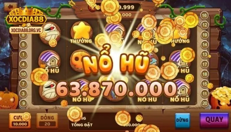 Hiệu ứng nổ hũ trong tài xỉu siêu hũ xocdia88 với số tiền thưởng cực lớn hiển thị trên màn hình.