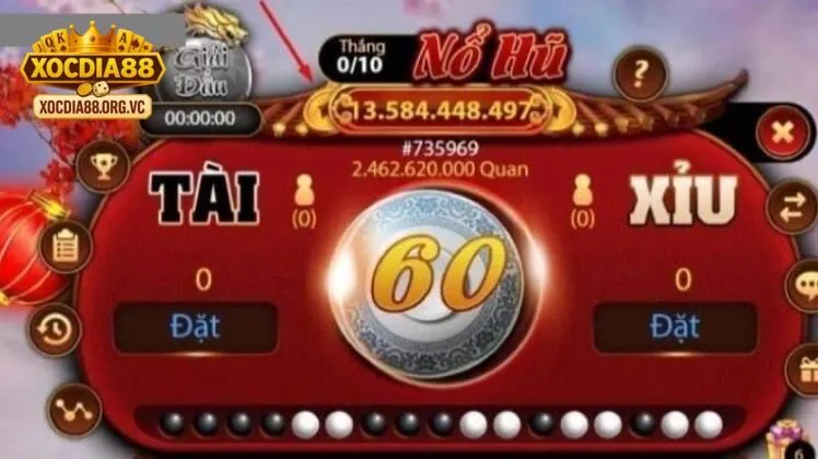 Giao diện tài xỉu siêu hũ xocdia88 nổi bật với khu vực jackpot hiển thị giá trị hũ đang tăng.
